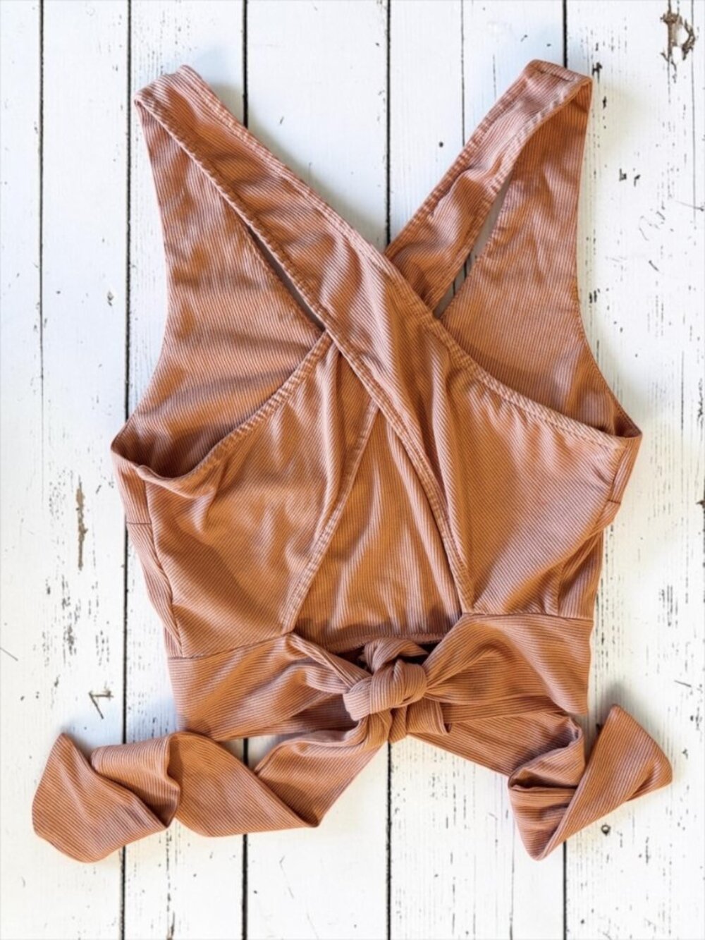 ILLA ILLA Ribbed Wrap Tie Back Crop Top Peachy Blush Size Large - Picture 2 of 9